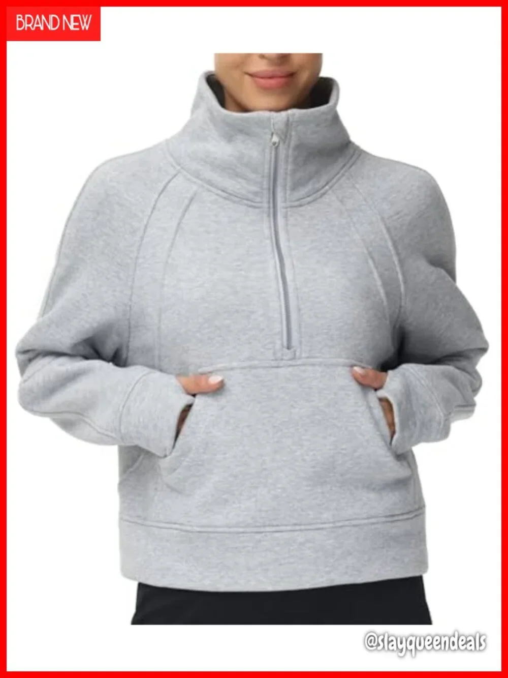 Women's Half Zip Fleece Crop Sweatshirt with Kangaroo Pocket